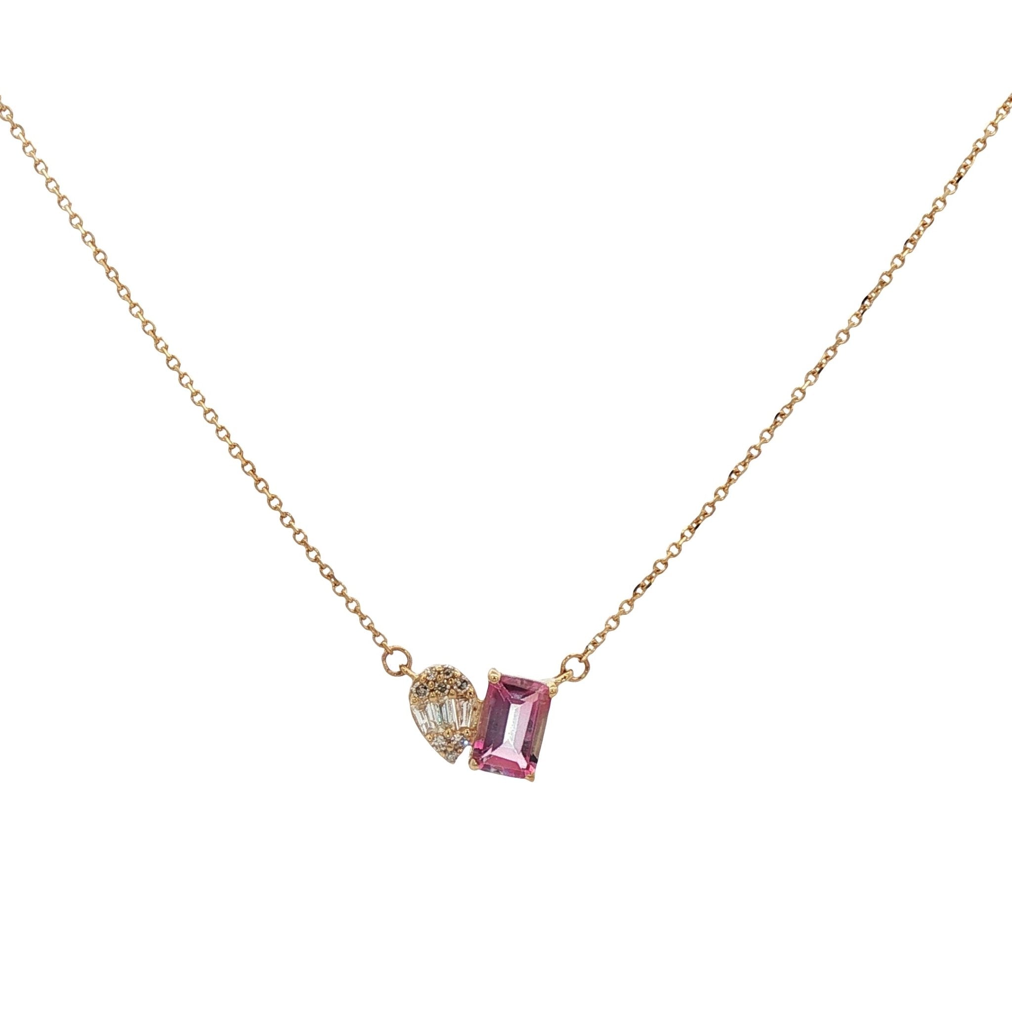 D0.09CT 14KY DROP AND BAGUETTE NECKLACE PS0.70CT - C'SANTOS