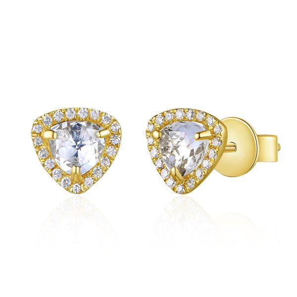 D0.09CT 14KY TRIANGLE WHITE TOPAZ STUD EARRINGS TW0.80CT - C'SANTOS