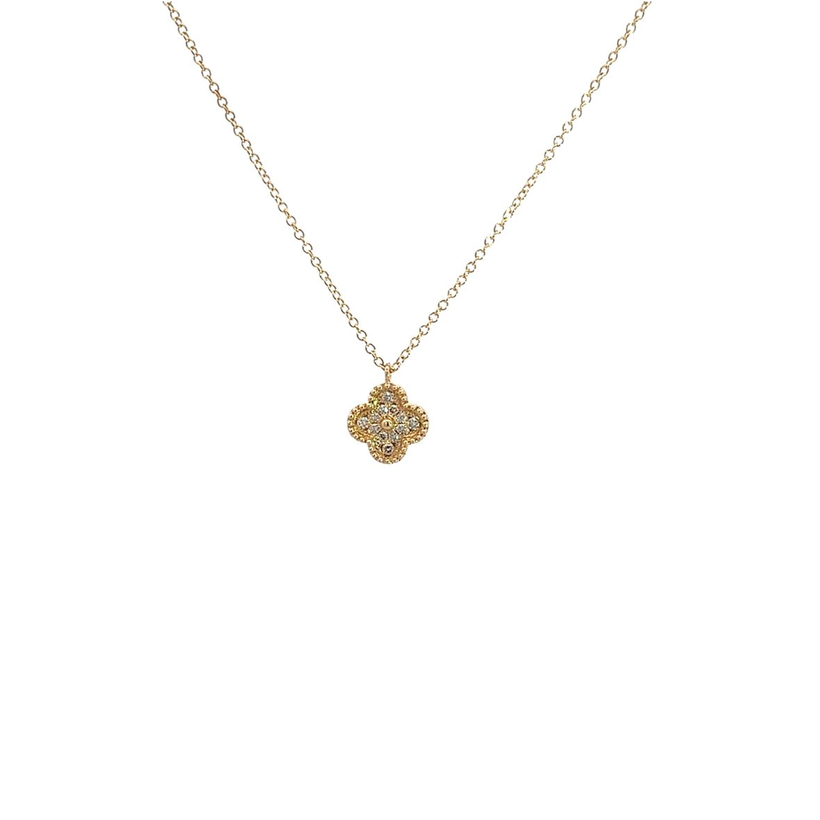 D0.10CT 14KY CLOVER PAVE NECKLACE - C'SANTOS
