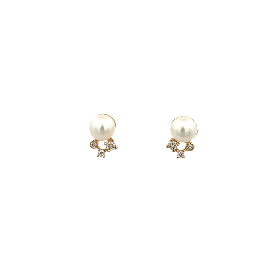 D0.10CT 14KY CLUSTER AND PEARL 6MM EARRINGS - C'SANTOS
