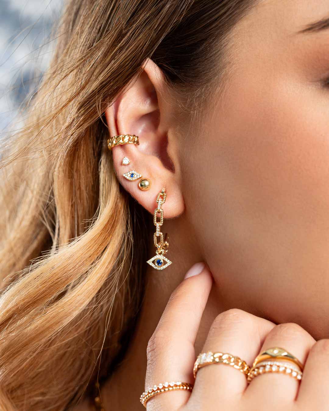 D0.10CT 14KY EVIL EYES EARRINGS BS0.06CT - C'SANTOS