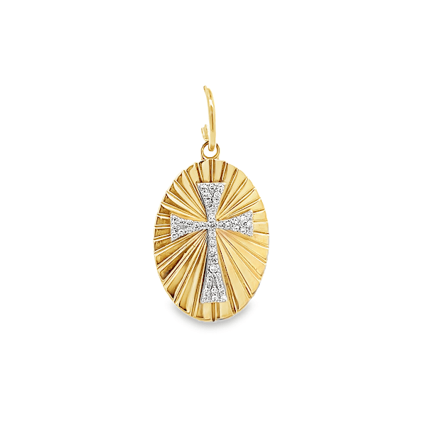 D0.10CT 14KY OVAL STRIPED CROSS PAVE CHARM - C'SANTOS