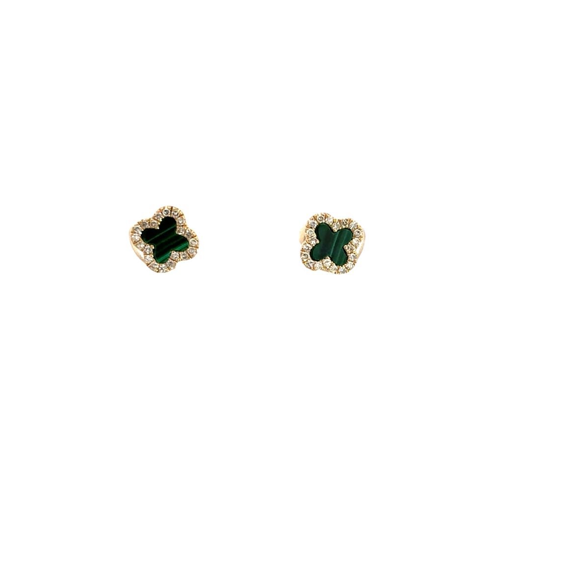 D0.11CT 14KY MINI CLOVER STUD EARRINGS MAL0.32CT - C'SANTOS