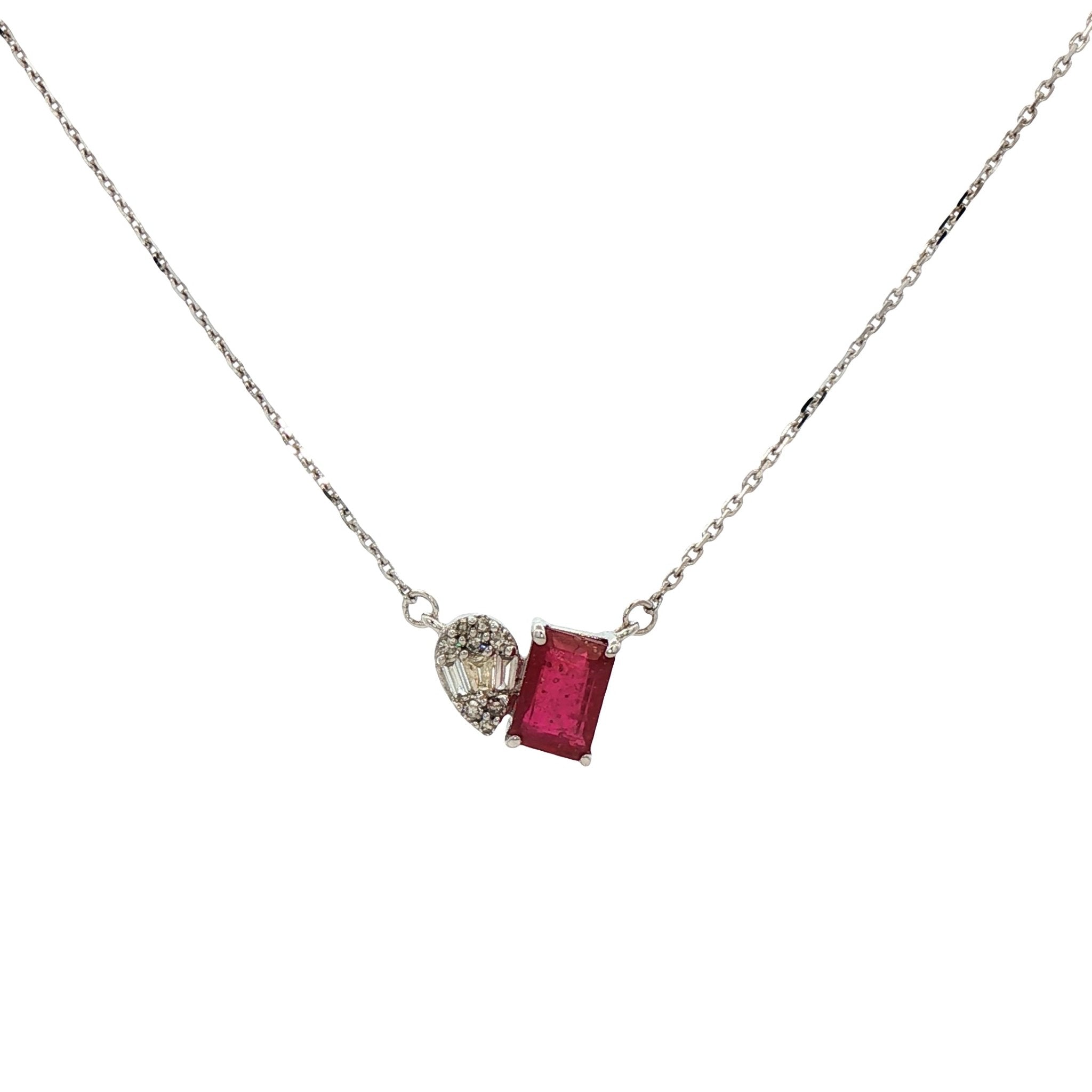 D0.12CT 14KW DROP AND BAGUETTE NECKLACE R0.75CT - C'SANTOS