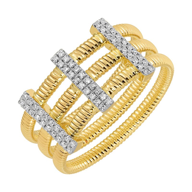 D0.13CT 14KY TRIPLE LINE TEXTURE AND PAVE BAR TRIPLE RING T6.5 - C'SANTOS