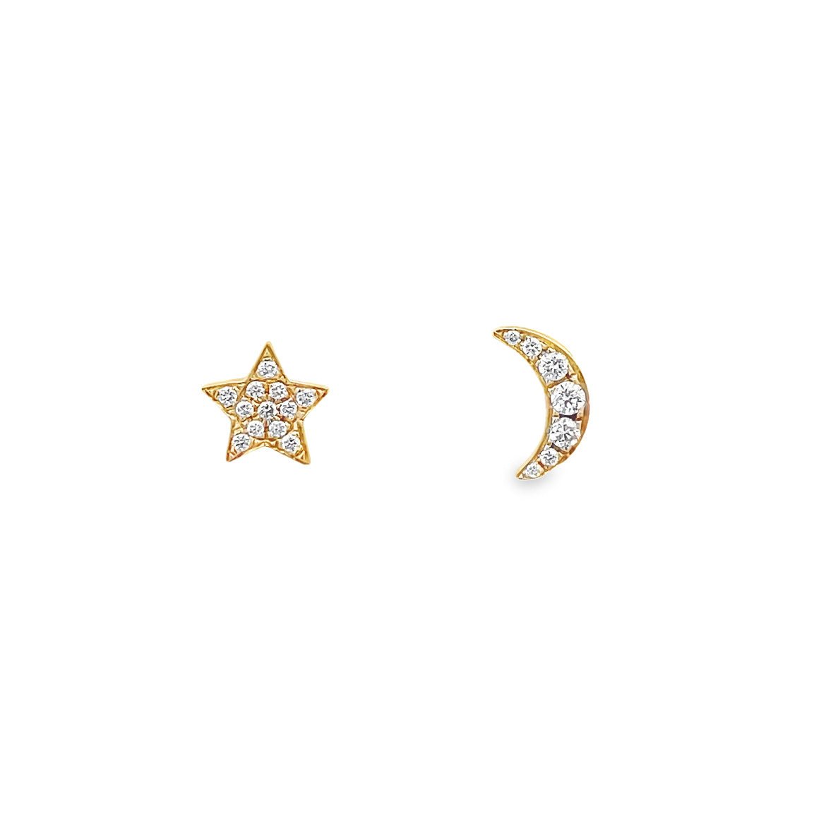 D0.14 14KY DIAMOND MOON AND STAR STUD EARRING - C'SANTOS