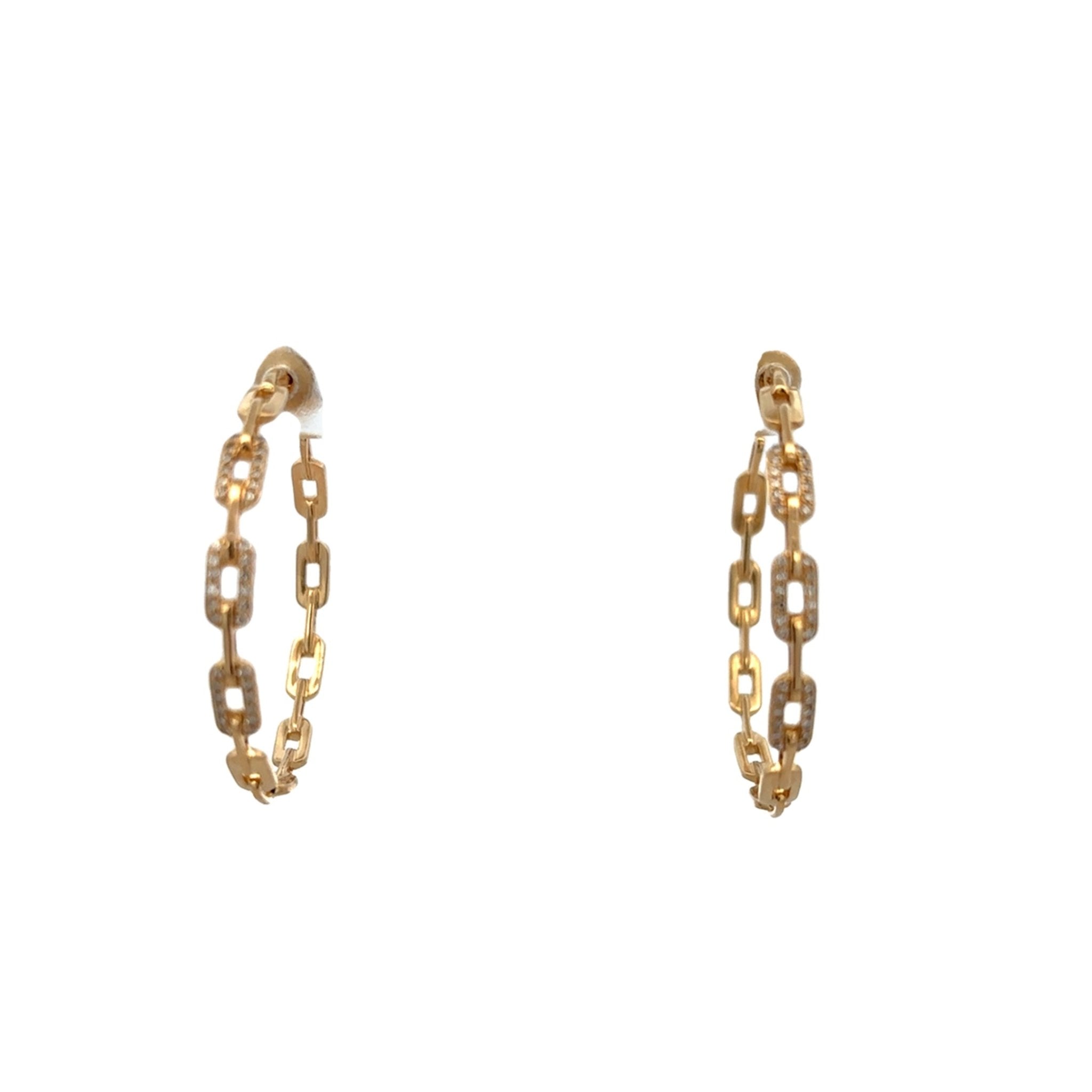 D0.14CT 14KY LINKS HALF PAVE HOOP 32MM EARRINGS - C'SANTOS