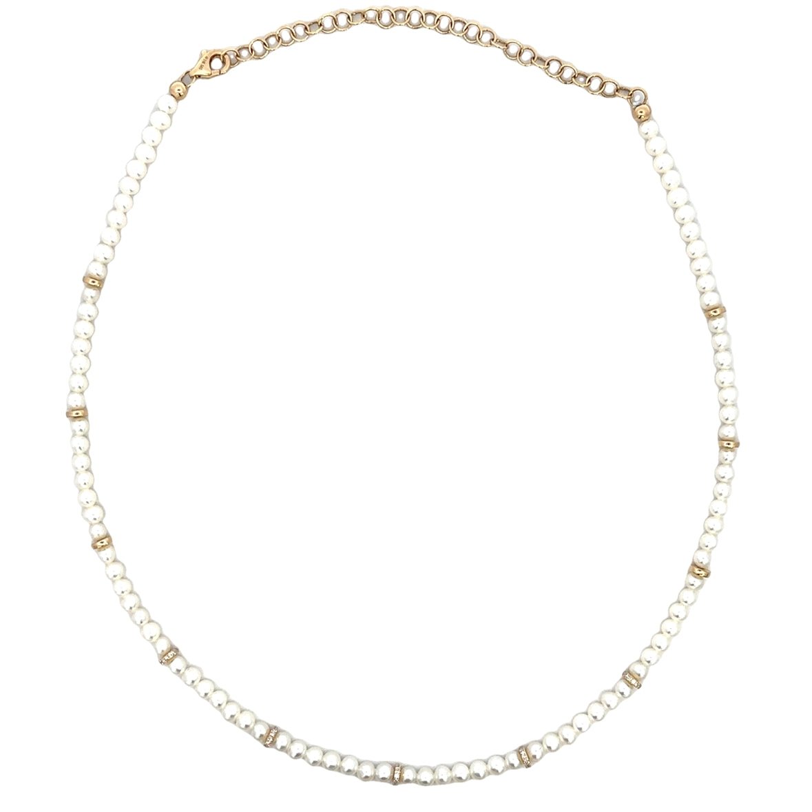 D0.14CT 14KY PEARL TENNIS 3MM NECKLACE - C'SANTOS