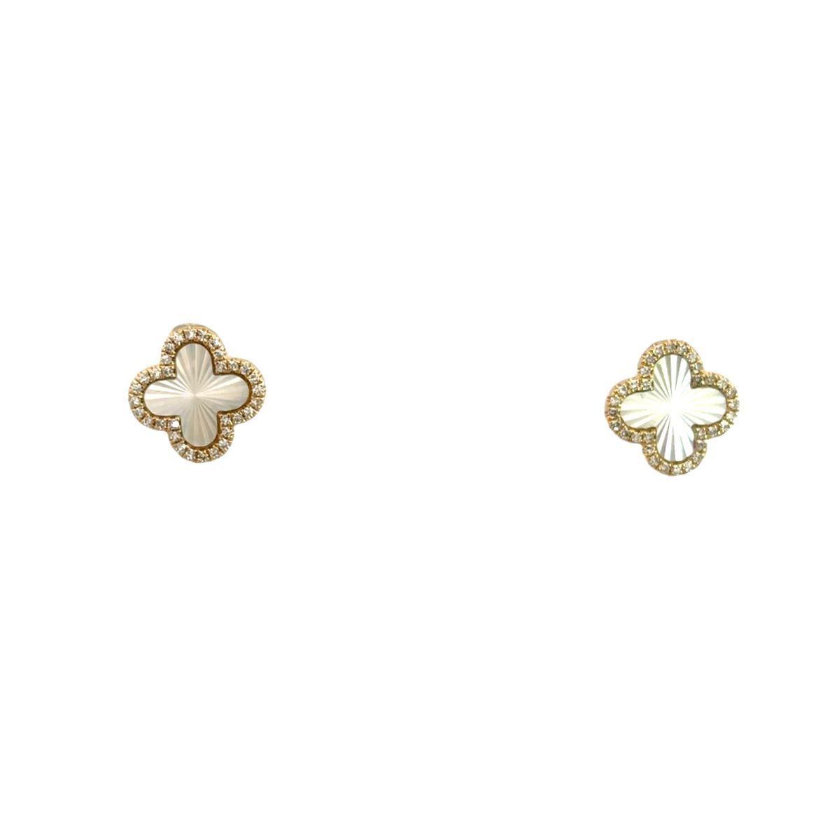 D0.14CT 14KY TEXTURE SMALL CLOVER EARRINGS MOP0.77CT - C'SANTOS
