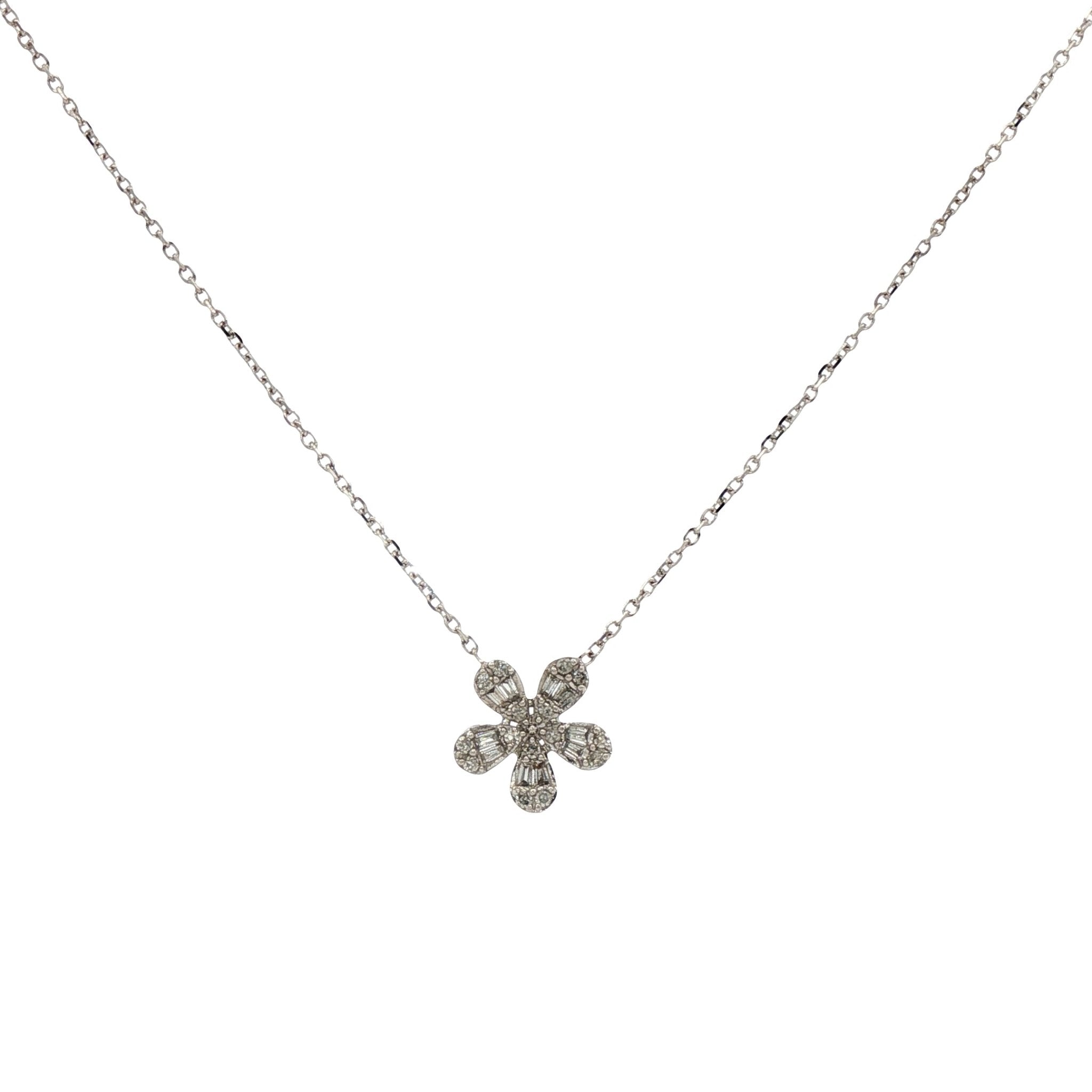 D0.15CT 14KW FLOWER DIAMOND 9MM NECKLACE - C'SANTOS