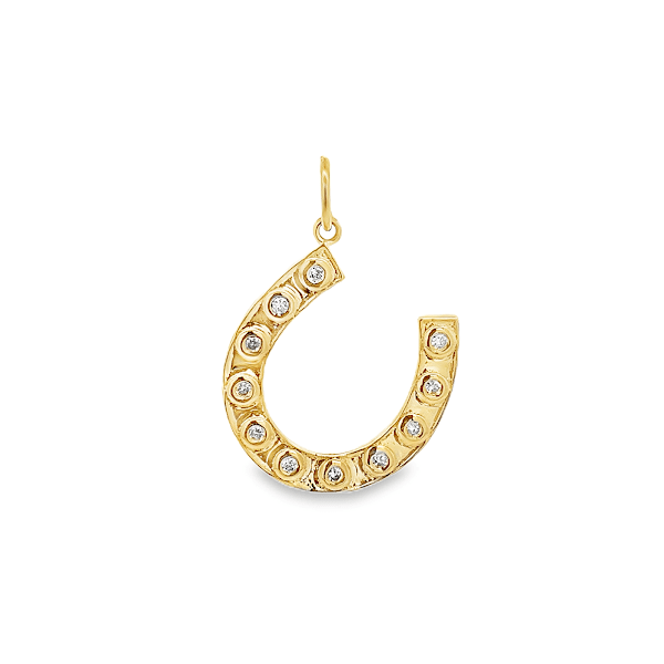 D0.15CT 14KY BIG HORSEHOE BEZEL CHARM - C'SANTOS