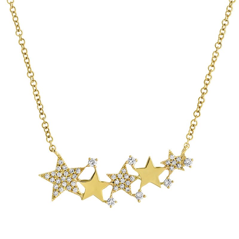 D0.16CT 14KY BAR CLUSTER STAR NECKLACE - C'SANTOS