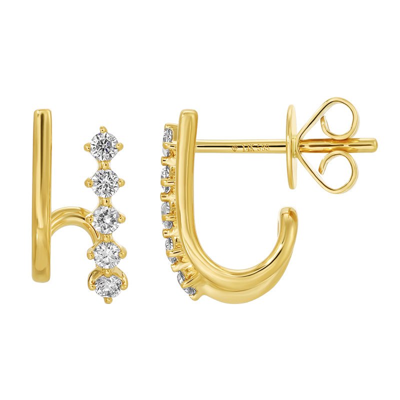 D0.19CT 14KY TWO LINE SMOOTH AND D FIVE DIAMOND EARRINGS - C'SANTOS