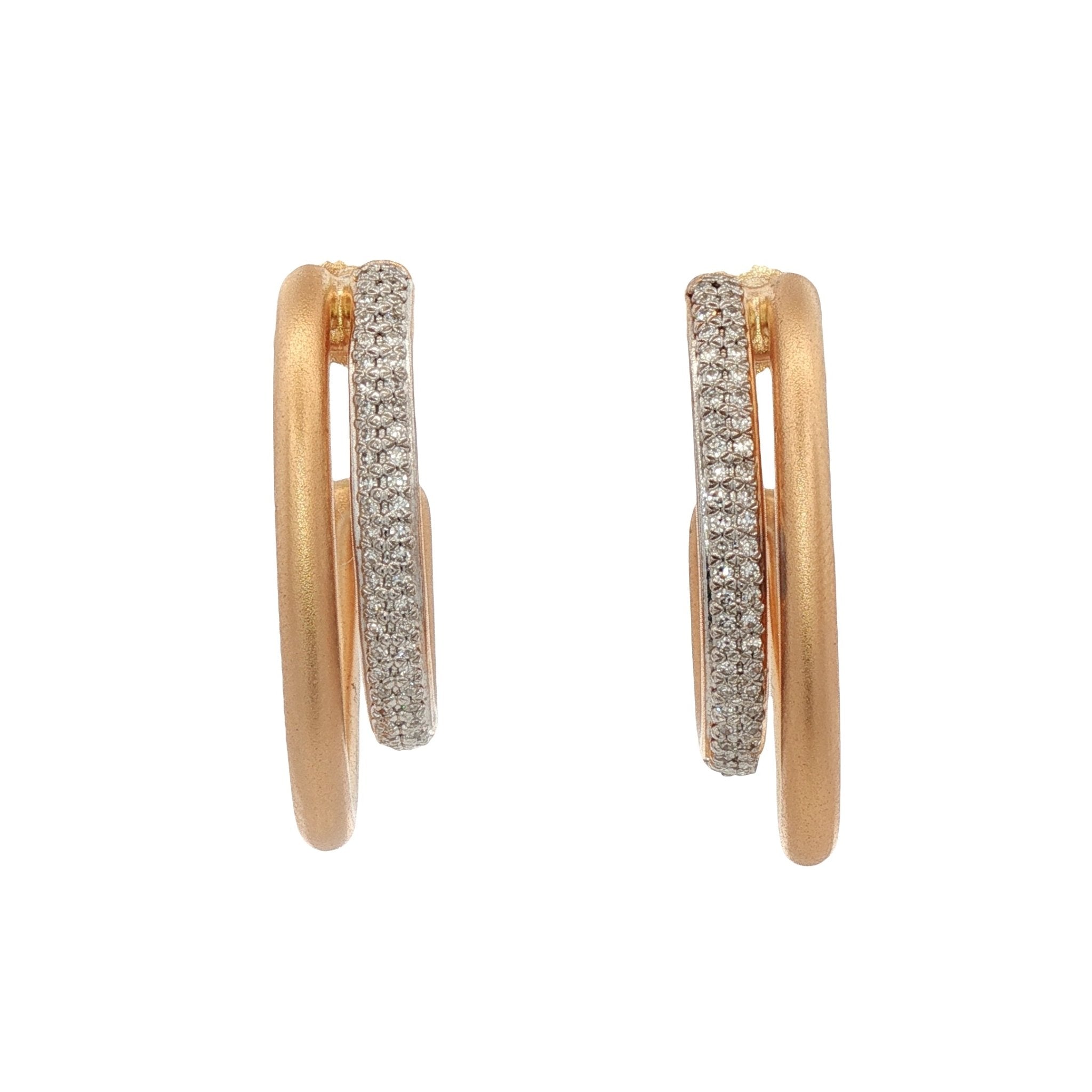 D0.22CT 14KY DOUBLE OVAL MATTE EARRINGS - C'SANTOS