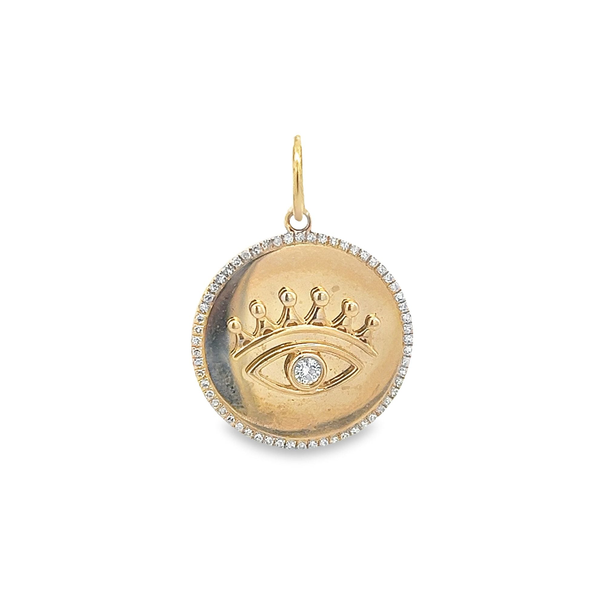 D0.22CT 14KY EYE EVIL OUTILINE COIN PENDANT - C'SANTOS