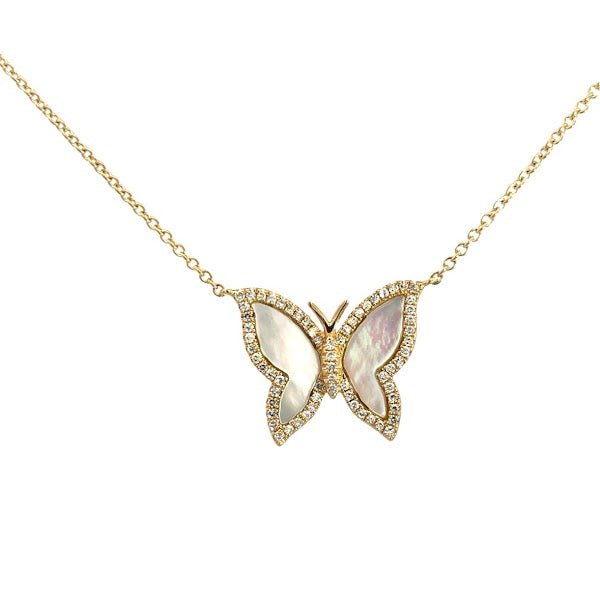 D0.22CT 14KY MEDIUM BUTTERFLY NECKLACE MOP3.45CT - C'SANTOS