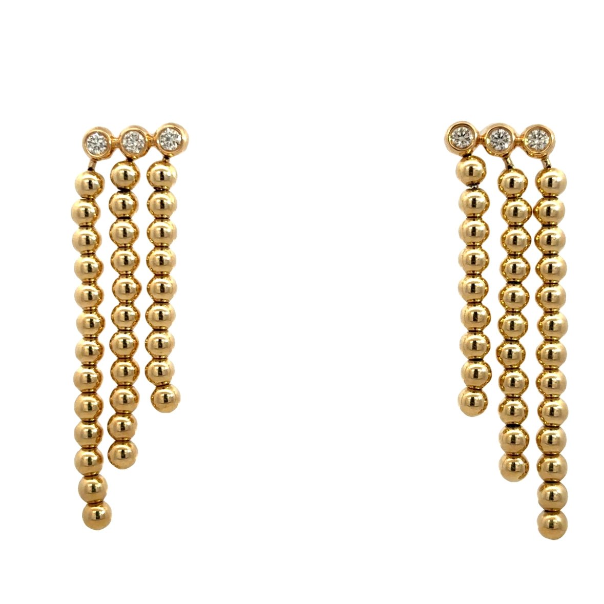 D0.22CT 14KY THREE ROW BEADS EARRINGS - C'SANTOS