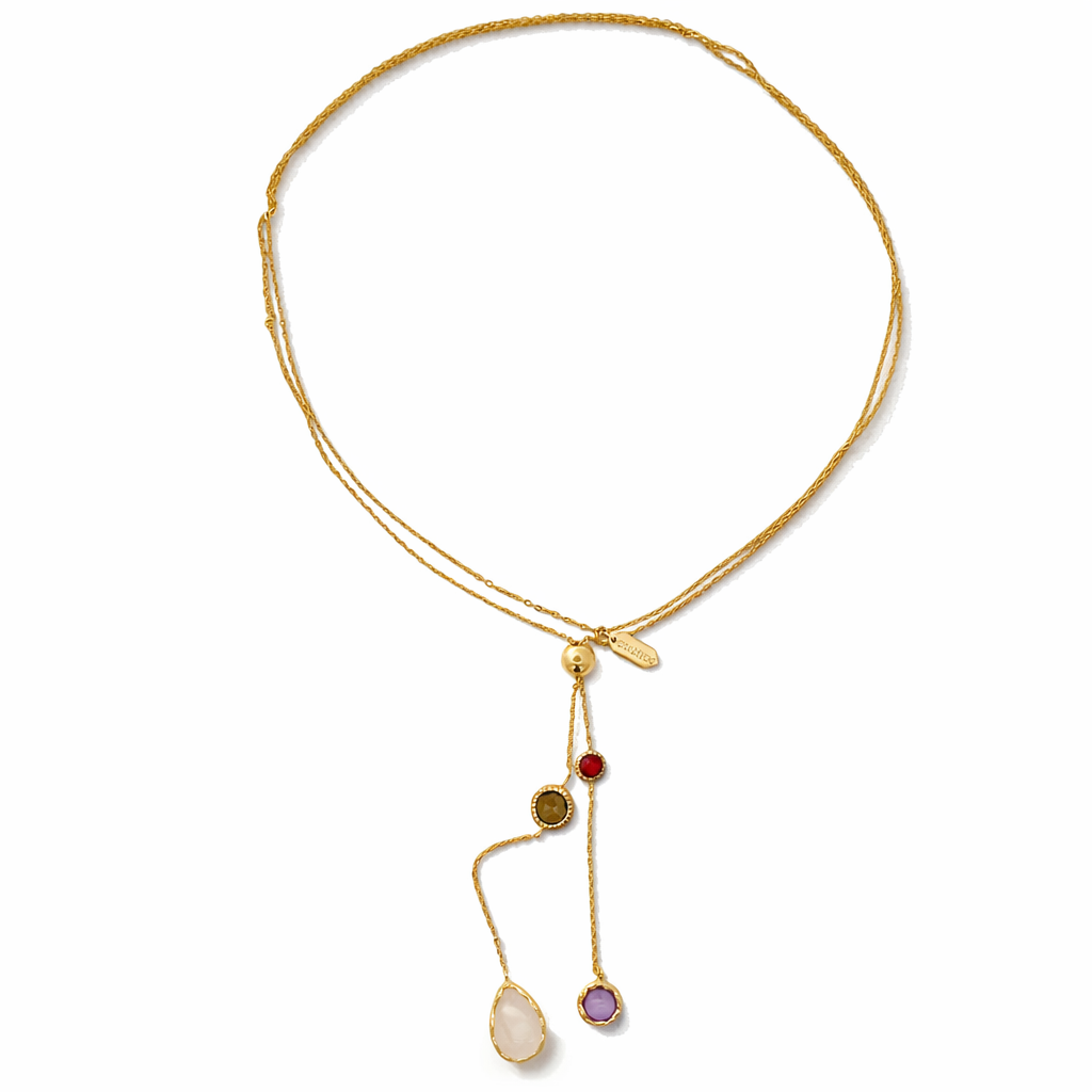 925YG LARIAT DROP ROSE QUART STATION GARNET AMETHYST NECKLACE