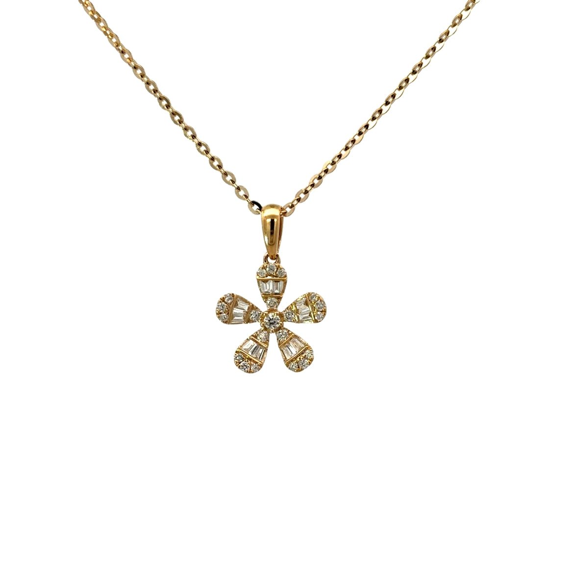 D0.24CT 14KY FLOWER 5 PETALS NECKLACE - C'SANTOS