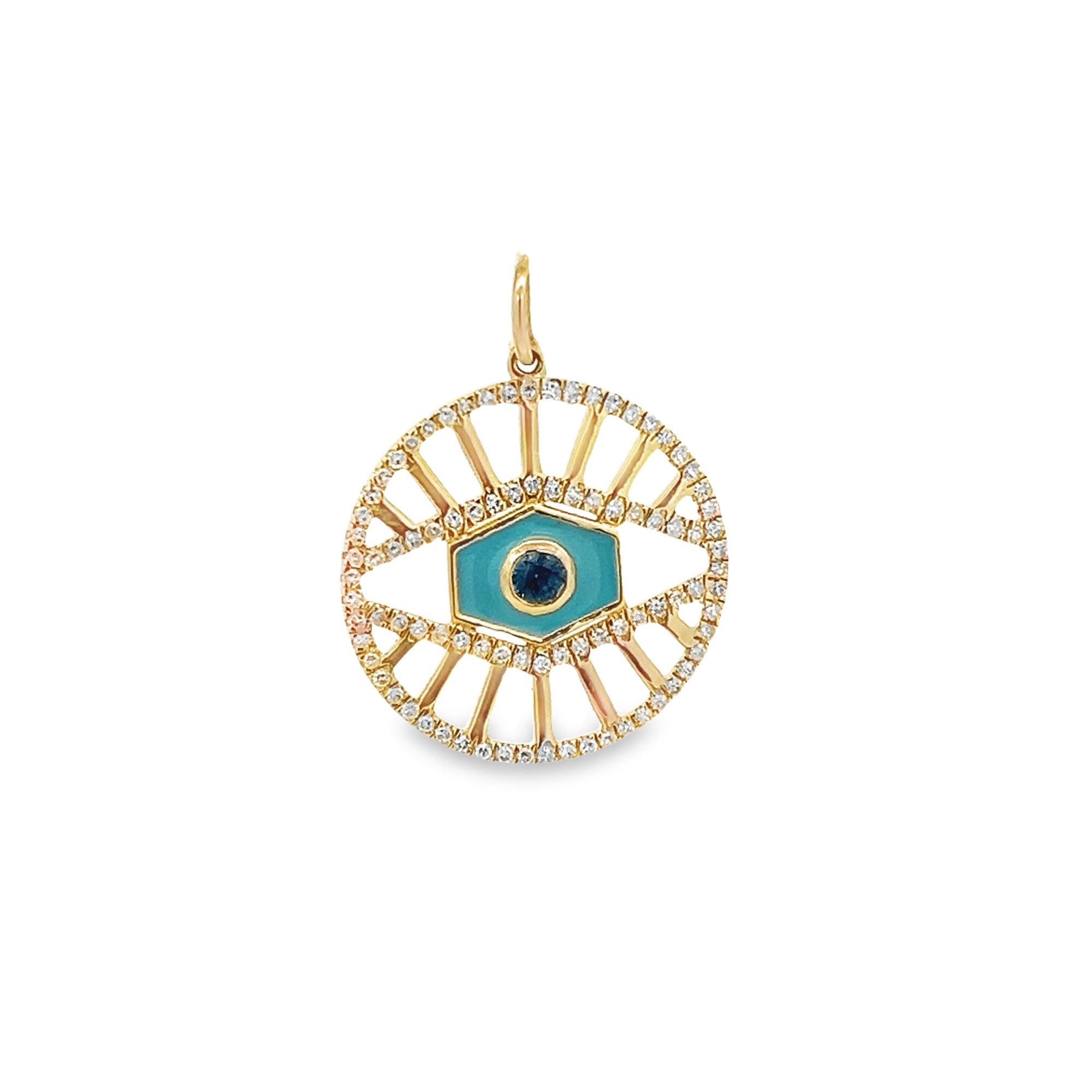 D0.38CT 14KY CIRCLE WITH EYE RECTANGLE IN THE CENTER AND LINES PENDANT BS0.25CT - C'SANTOS