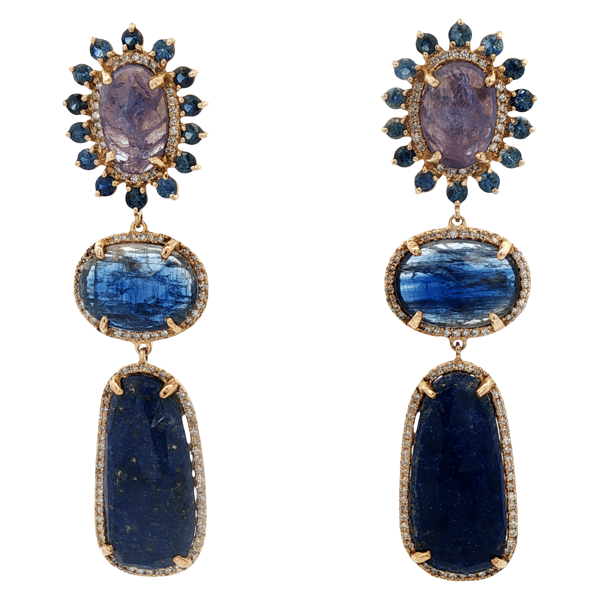 D1.04CT 14KY EARRINGS LAPISLAZULI 4CT TANZANITE 2CT AND KYANITE 1.8CT - C'SANTOS