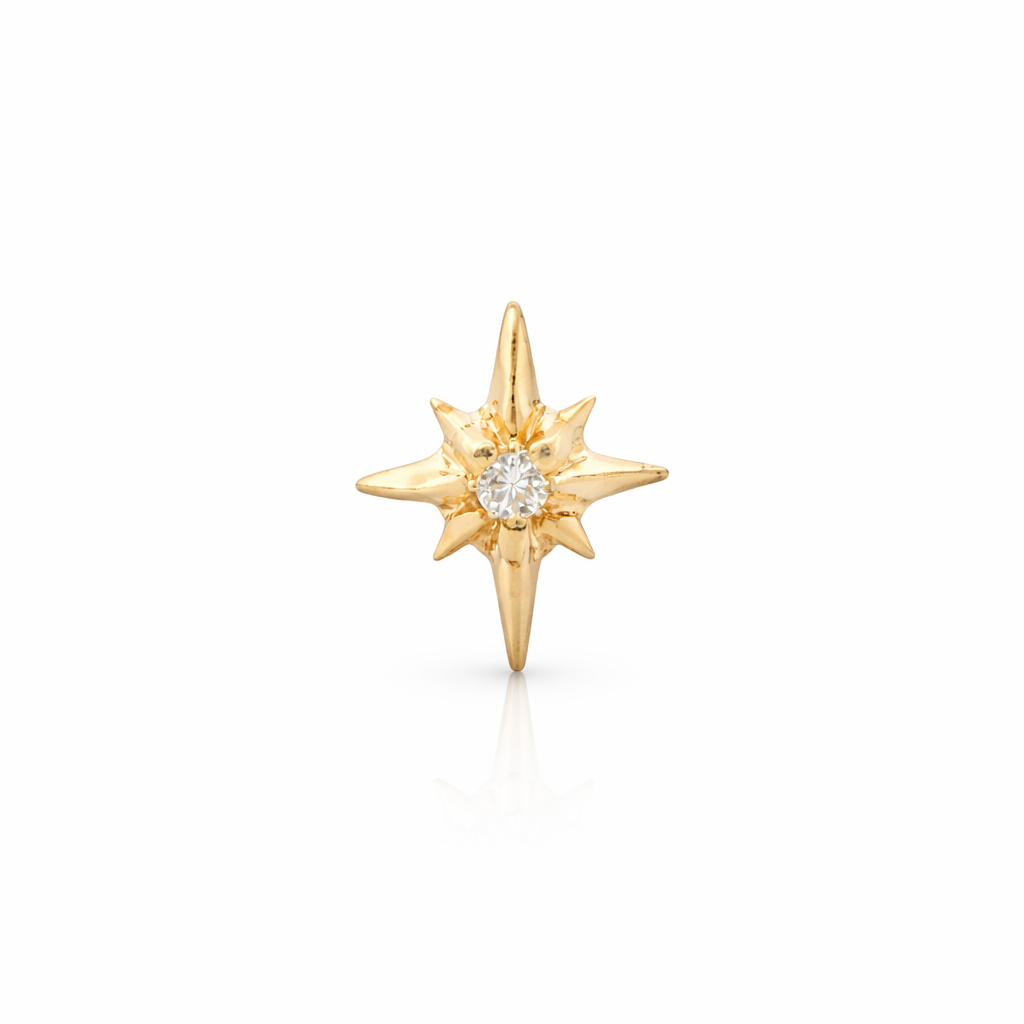 Piercing Estrella del Norte en Oro 14K con Diamante