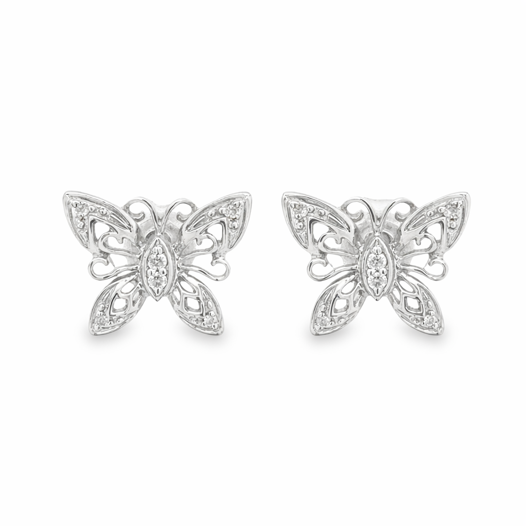 Aretes de Mariposa con Diamantes en Oro Blanco 14K