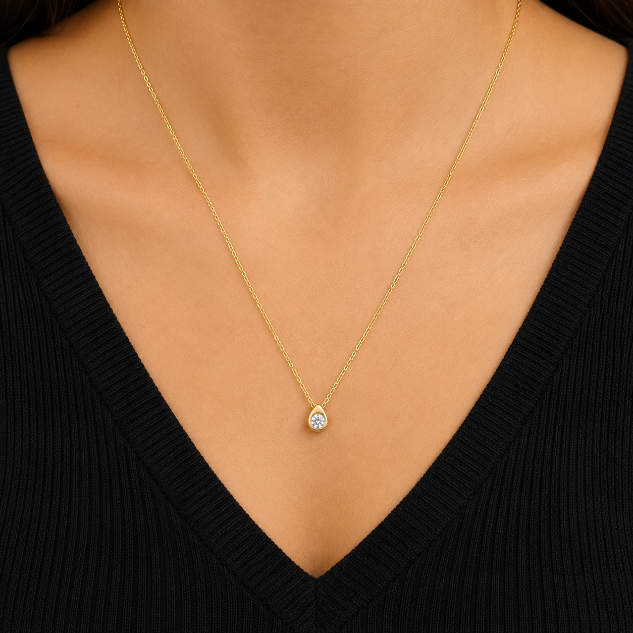 Collar Solitario con Circonia en Plata 925 Bañada en Oro