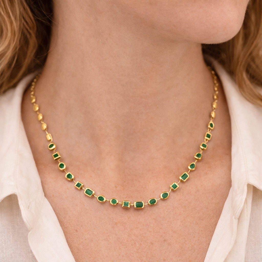 14KY TENNIS MULTI CUTTING WAYS BEZEL NECKLACE EM4.33CT