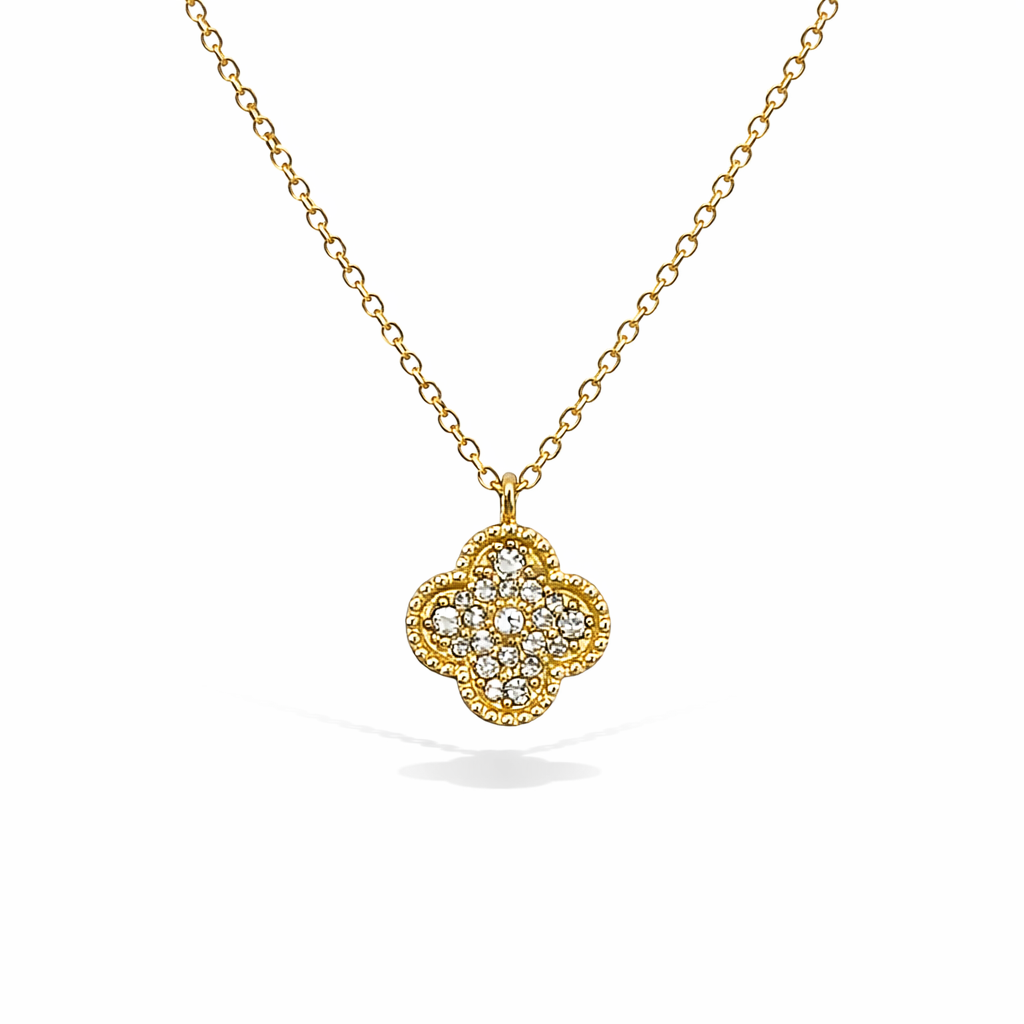 D0.10CT 14KY CLOVER PAVE NECKLACE