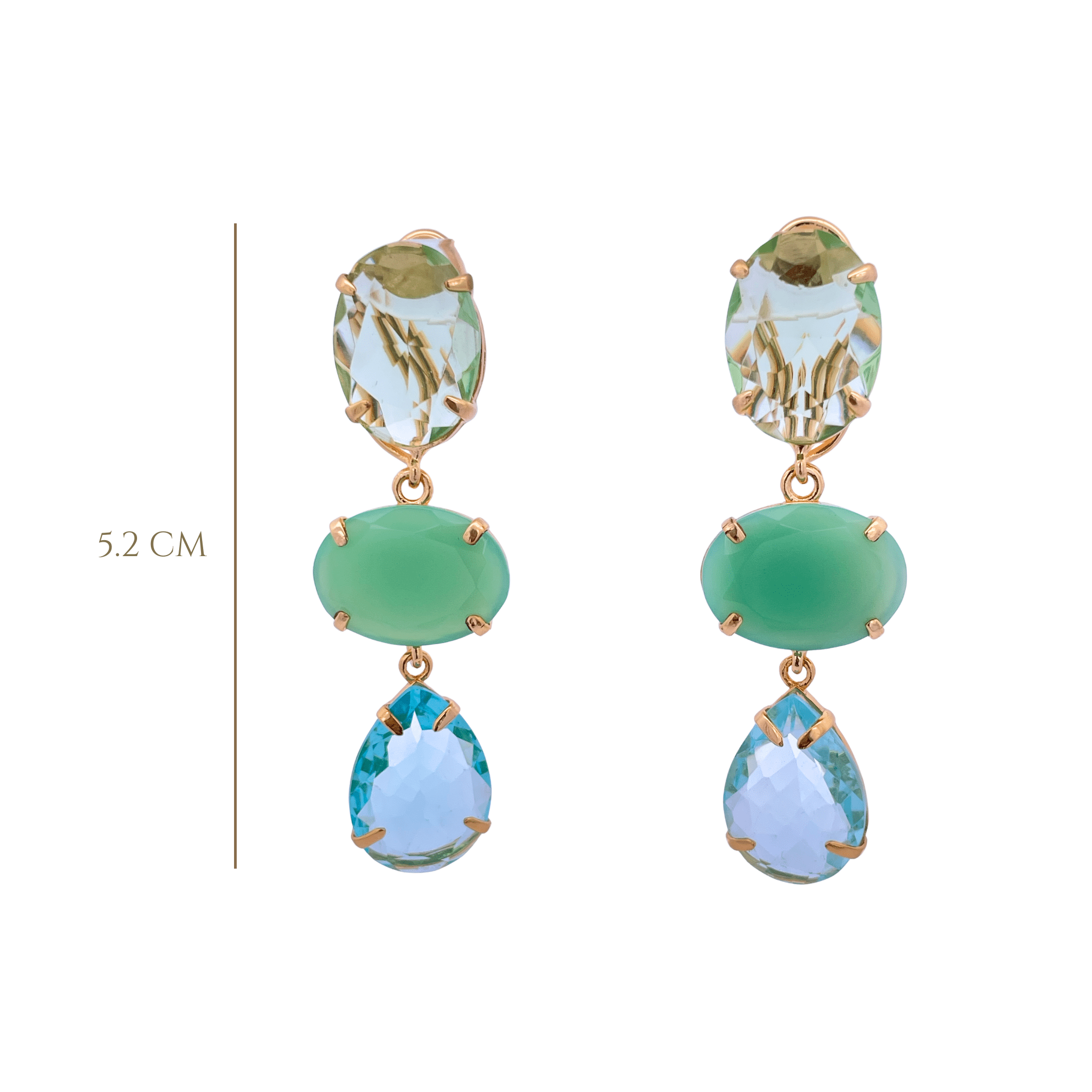 EARINGS CHRYSOPRASE BLUE QUARTZ BRASS - C'SANTOS