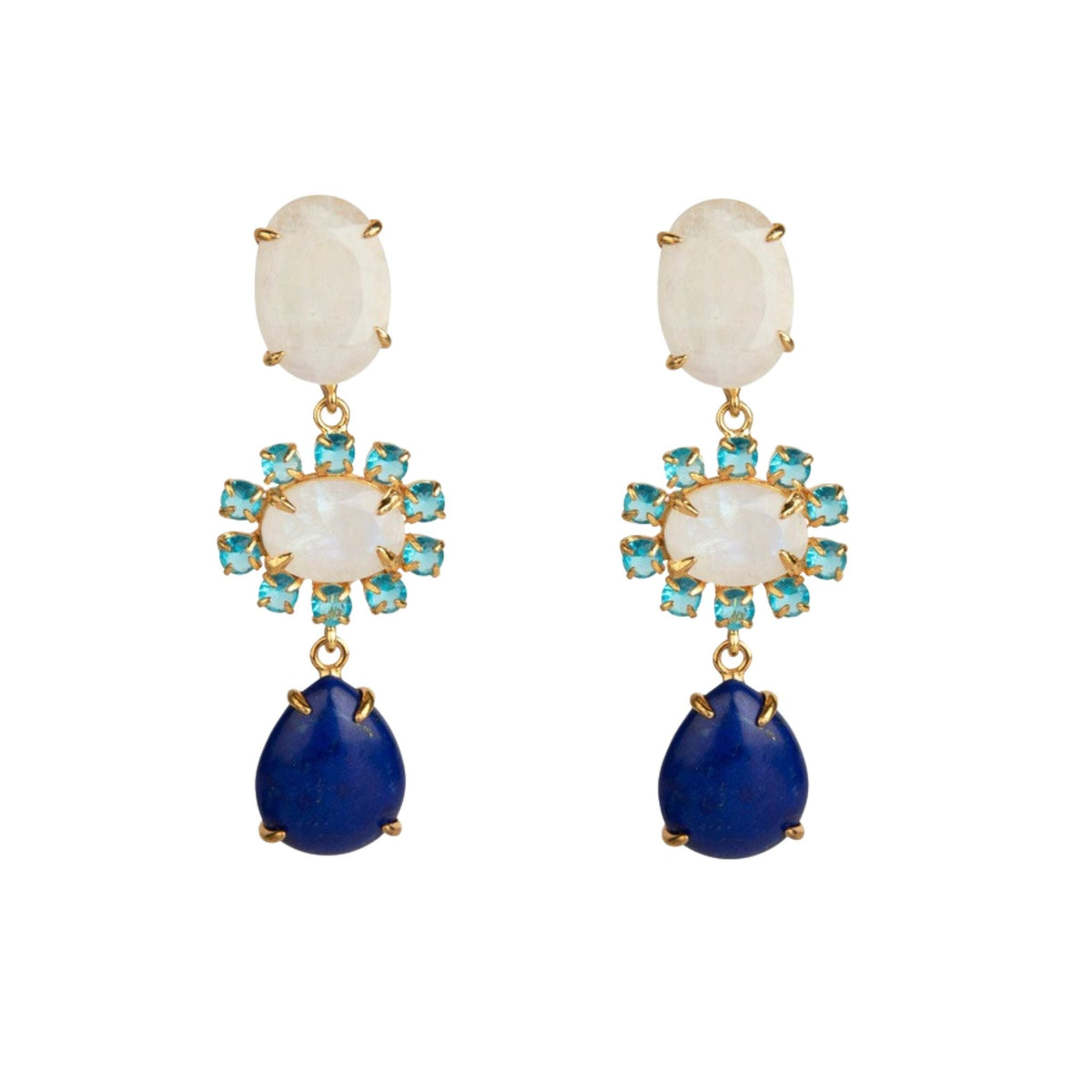 EARINGS MOONSTONE LAPIS SWISSS BLUE - C'SANTOS