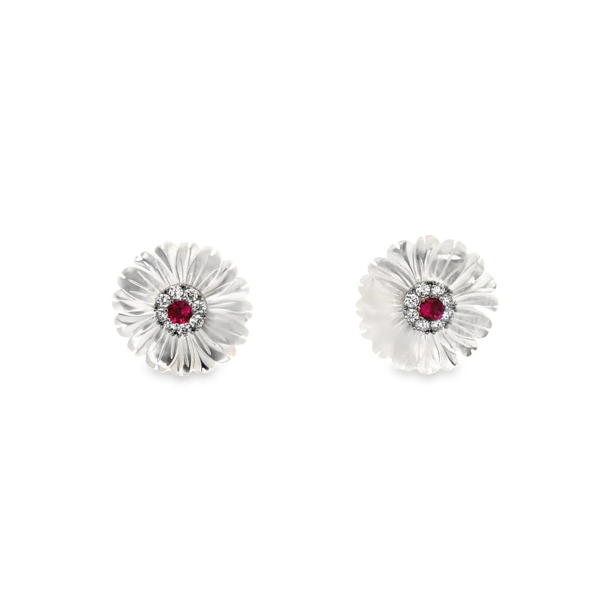 EARRING 925 SILVER FLOWER MEDIUM LARGE MOTHER OF PEARL SHELL RED SILVER - C'SANTOS