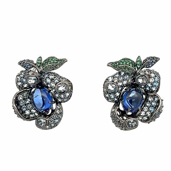 EARRING SILVER CENTER BLUE CZ SYN BLUE TOPAZ GREEN - C'SANTOS