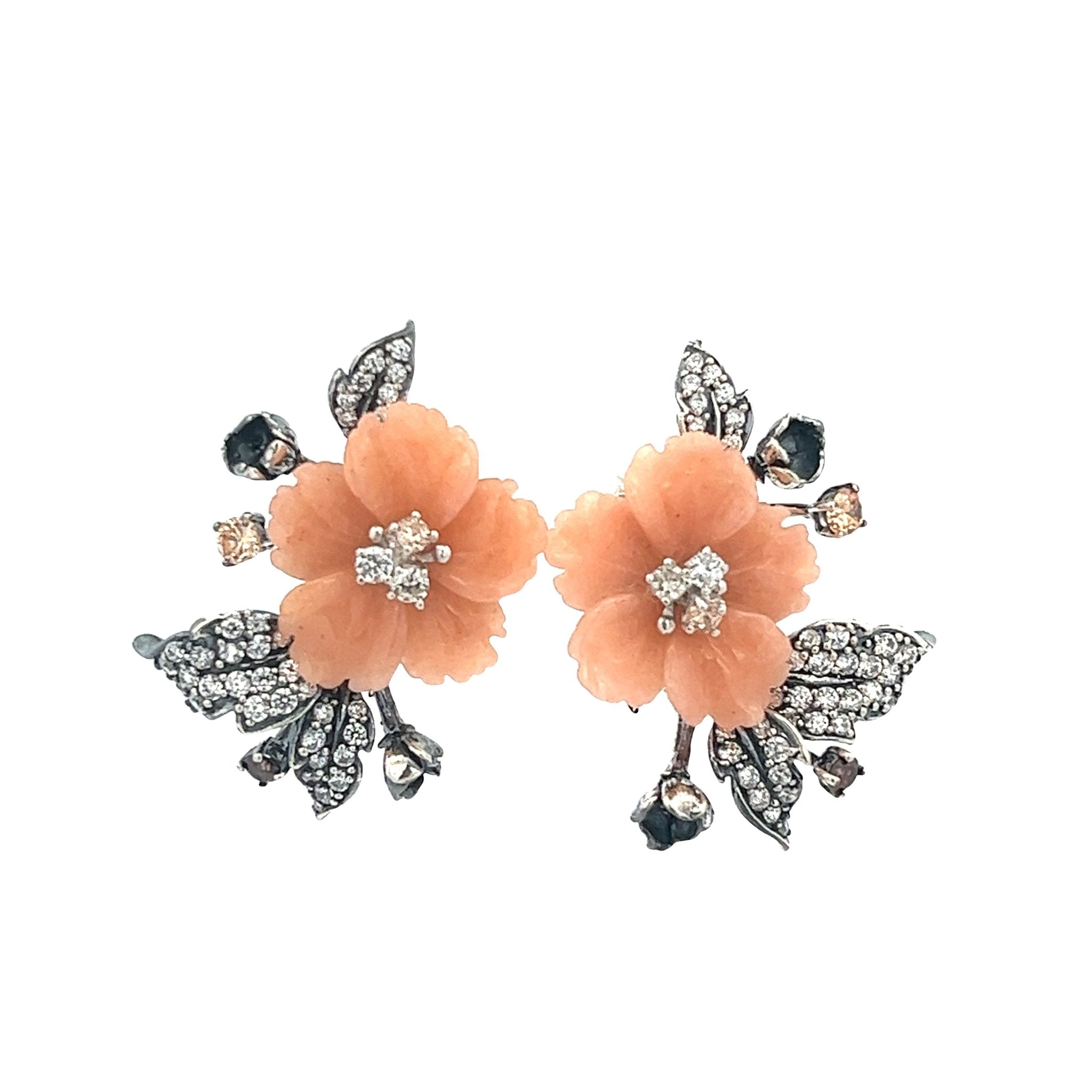 EARRING SILVER CENTER FL ORANGE CALCITE CHAMPANGE BROWN CANNARY CZ WHITE CZ - C'SANTOS