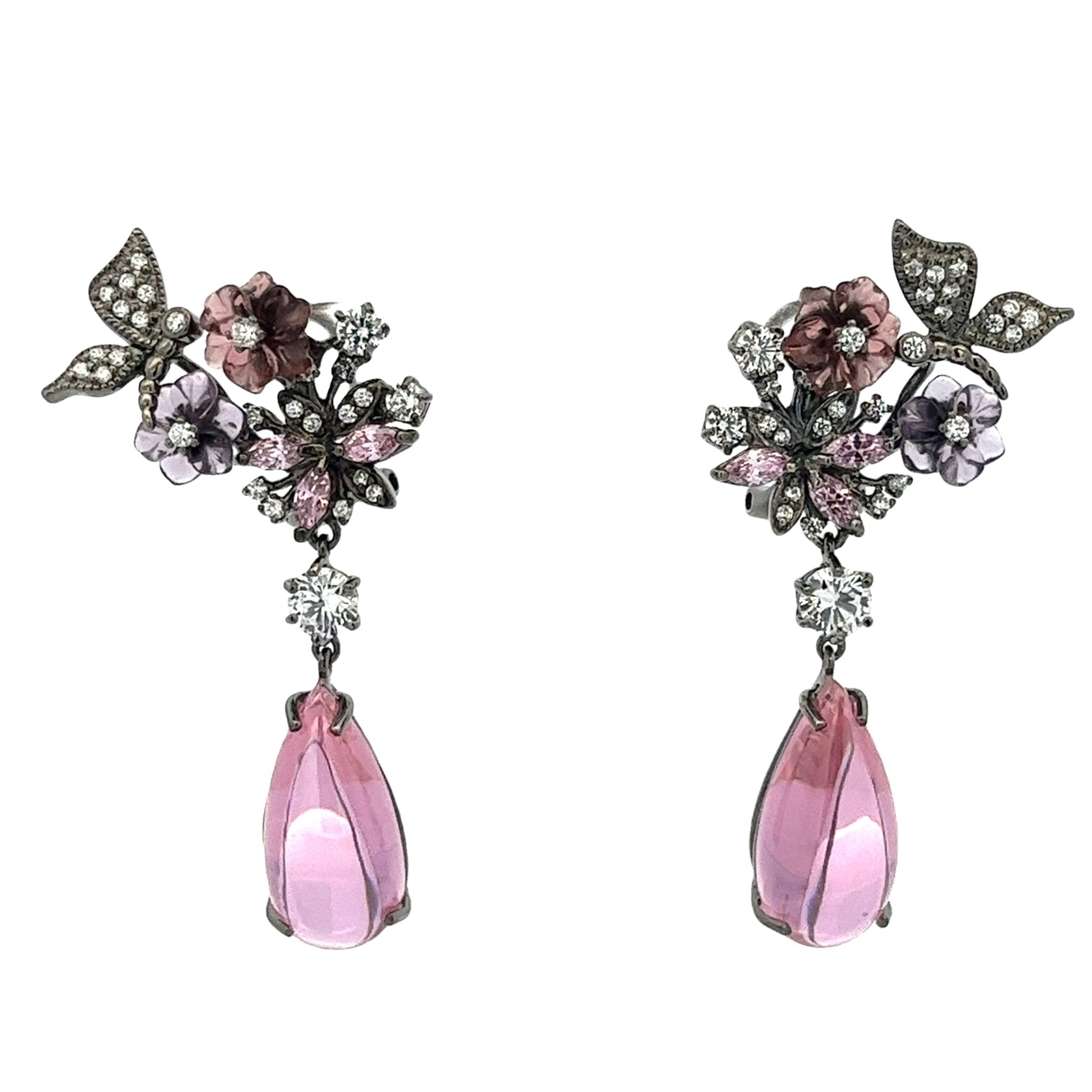 EARRING SILVER CENTER FL PP AMT CZ PINK CZ WHITE CZ - C'SANTOS