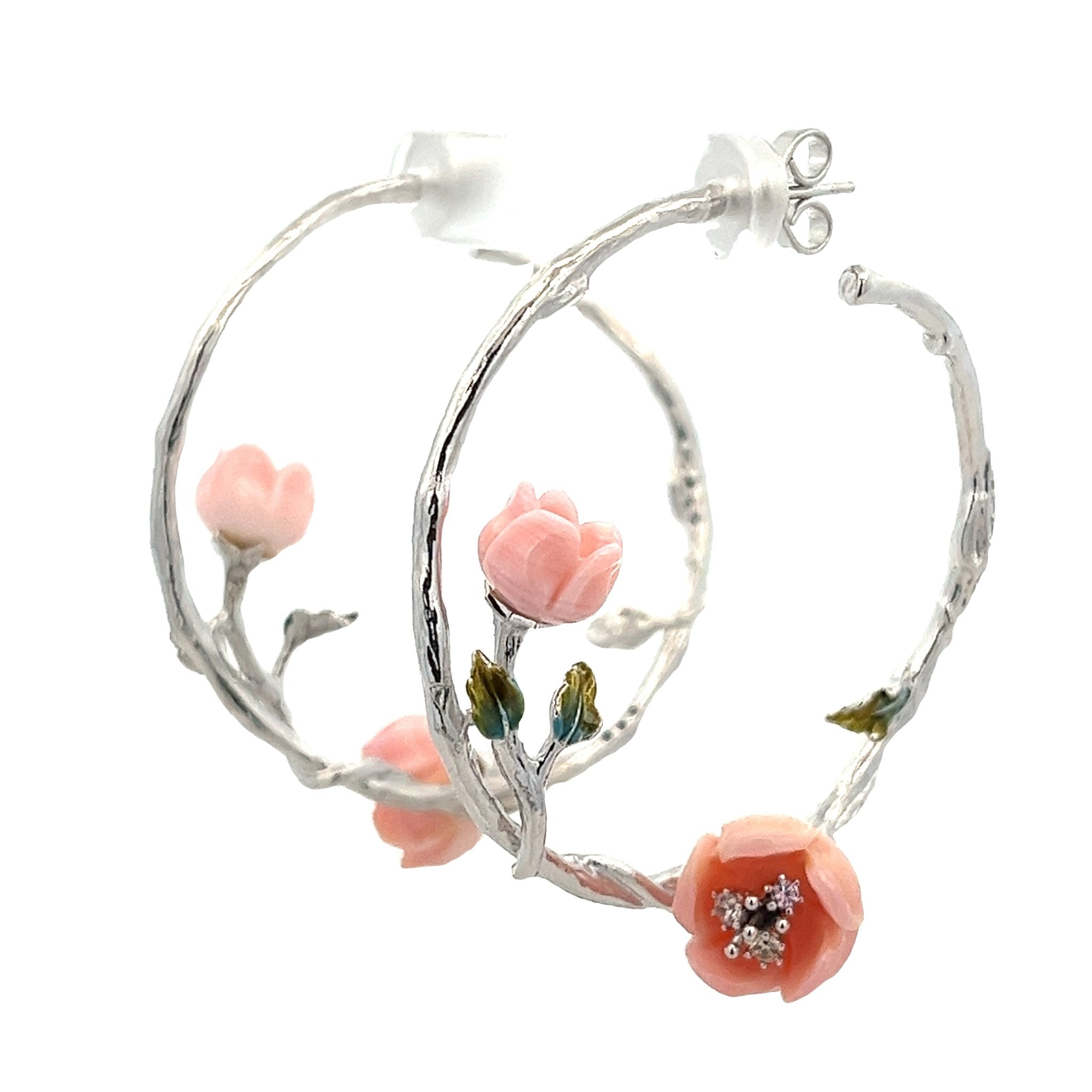 EARRING SILVER CENTER FL SHELL PINK PINK CZ CHAMPANGE CZ WHITE CZ - C'SANTOS