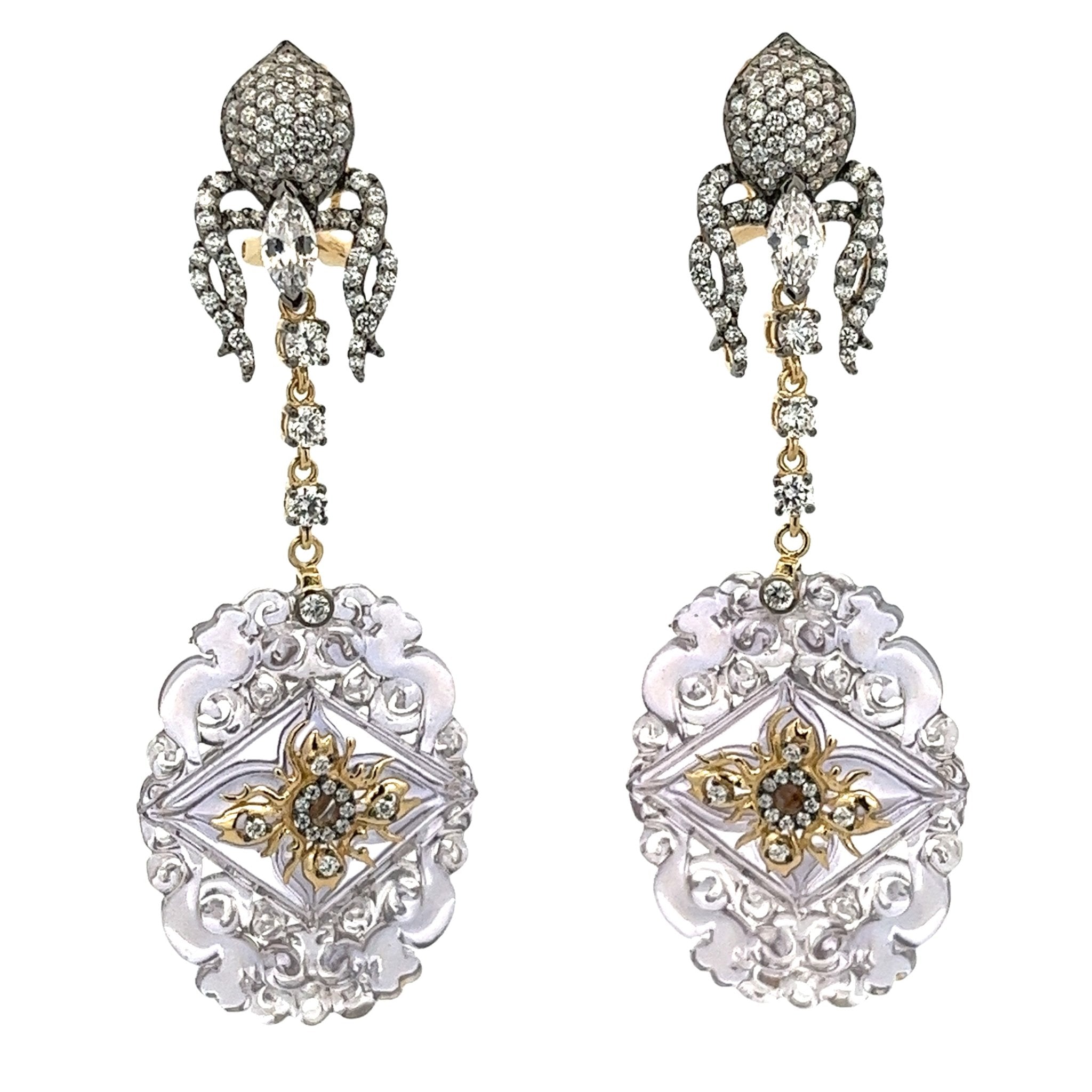 EARRING SILVER CENTER LAVENDER LECHIN WHITE CZ - C'SANTOS