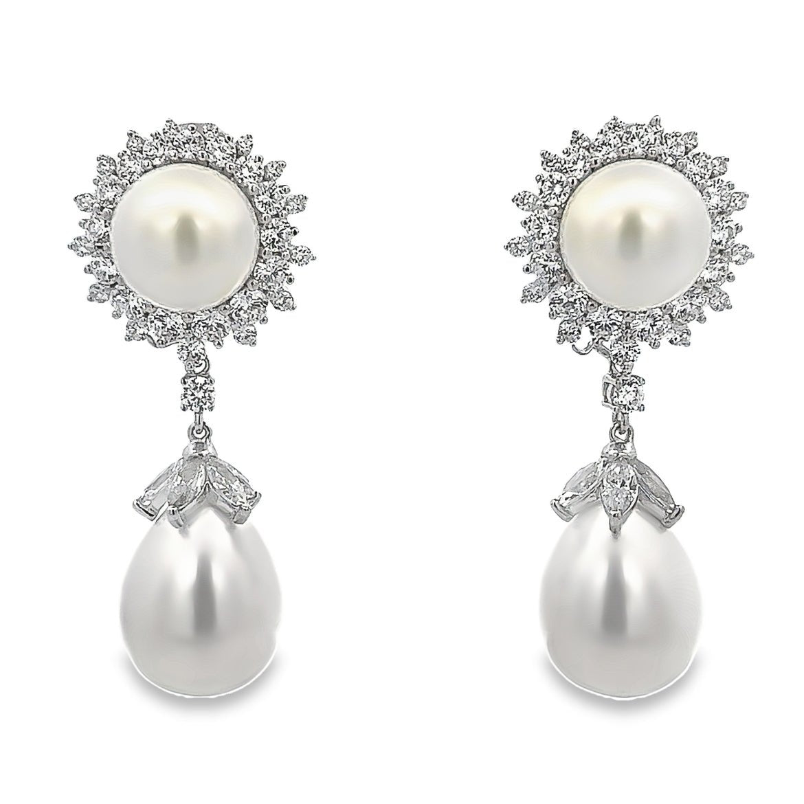 EARRING SILVER CENTER SYN WHITE PEARL WHITE CZ - C'SANTOS