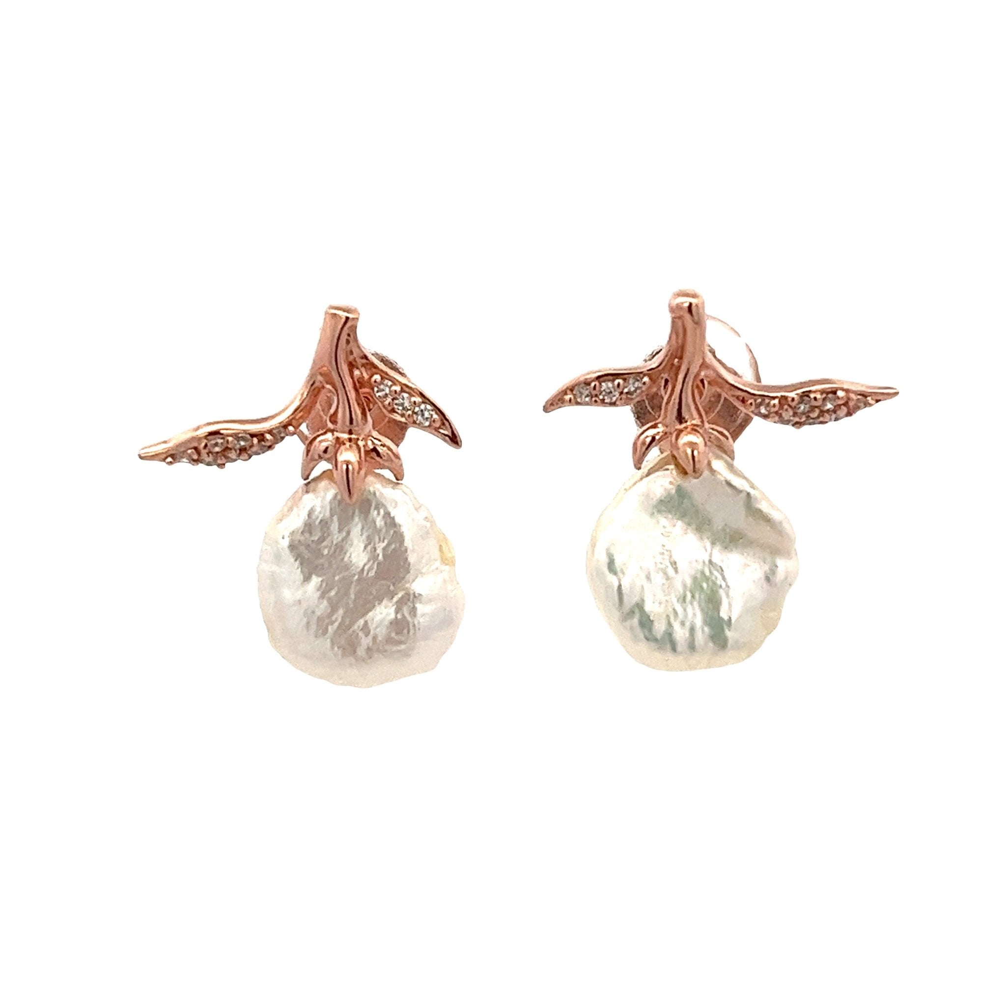 EARRING SILVER CENTER WHITE CZ FRESH WATER PEARL WHITE PP - C'SANTOS