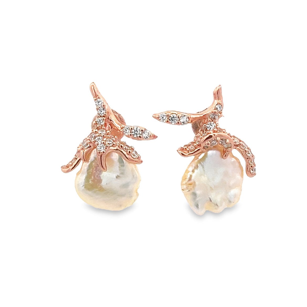 EARRING SILVER CENTER WHITE CZ FRESH WATER PEARL WHITE PP - C'SANTOS