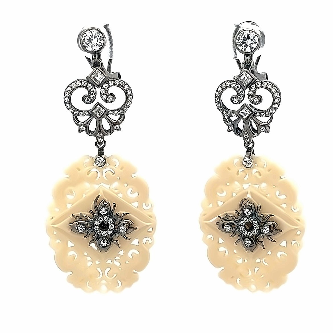 EARRING SILVER CENTER WHITE LECHIN WHITE CZ - C'SANTOS