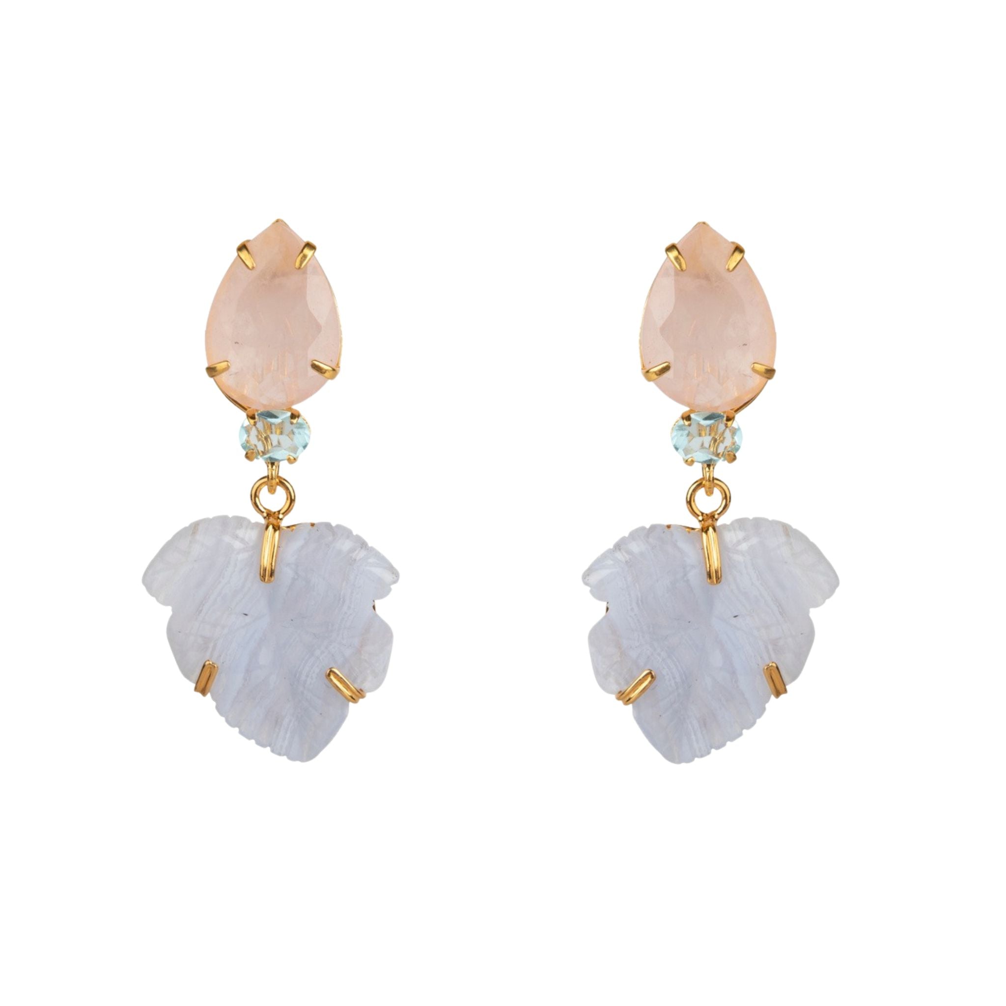 EARRINGS CHALCEDONY ROSE QUARTZ AND BLUE QUARTZ - C'SANTOS