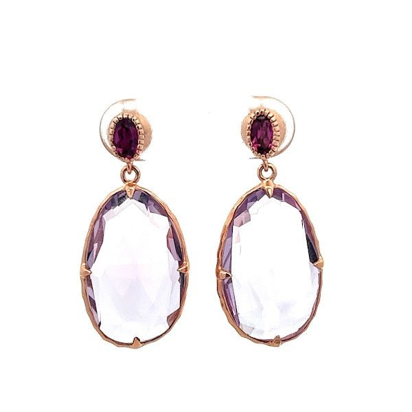 EARRINGS POLKI CUT UNEVEN BRIOLITE AMETHYST BRAZILIAN - C'SANTOS