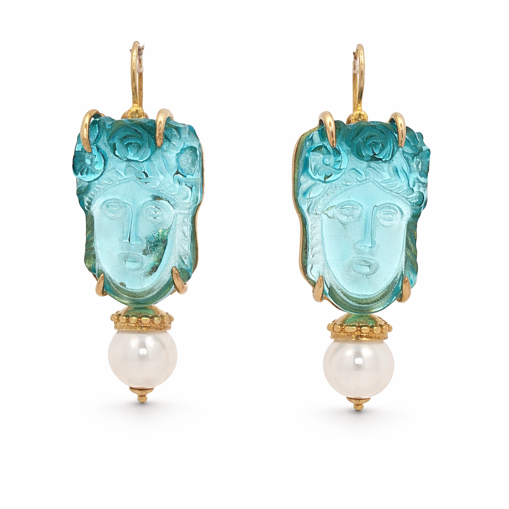 Aretes Flora en Plata 925 Bañada en Oro con Perlas