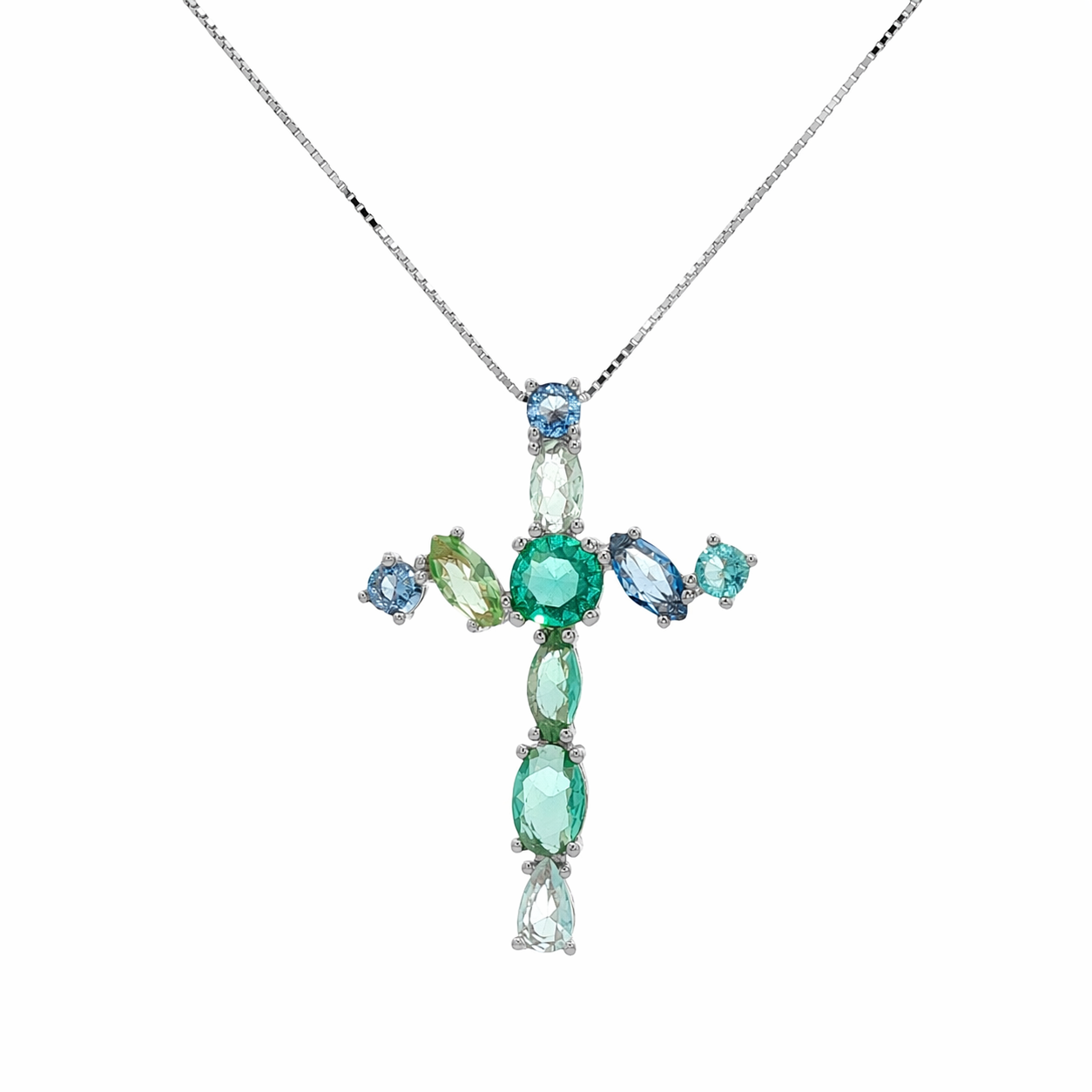 925YG BIG CROSS MULTI CZ NECKLACE