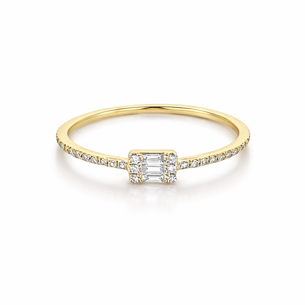 Anillo Baguette de Diamante en Oro Amarillo 14K