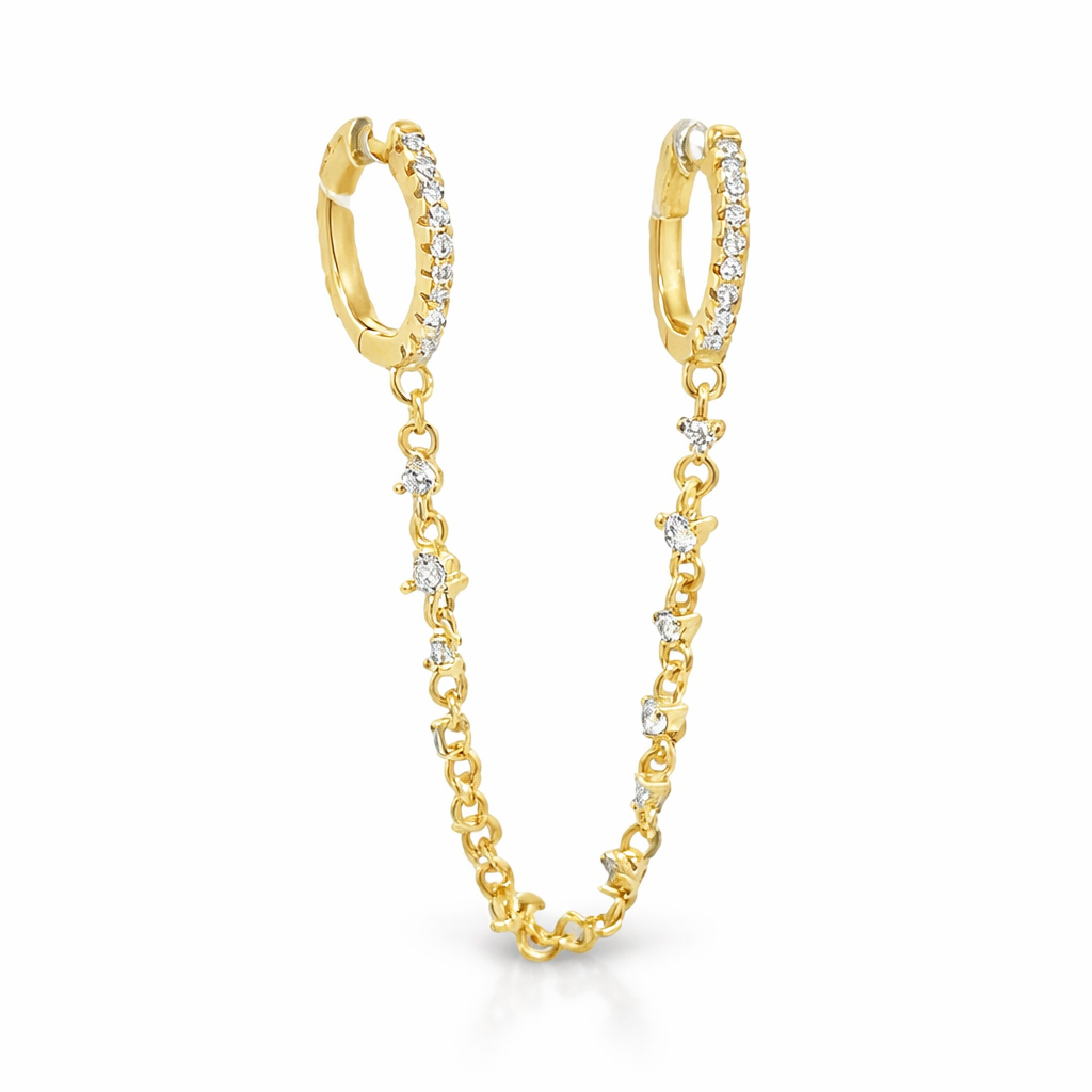 925YG CHAIN CZ DOUBLE HOOP PIERCING