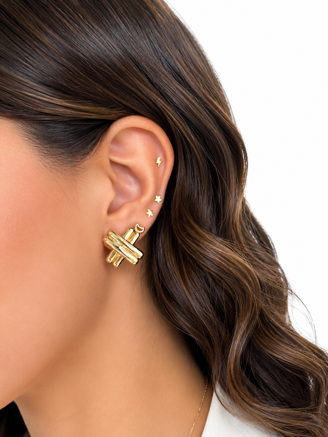 Aretes Doble X en Oro Amarillo 14K