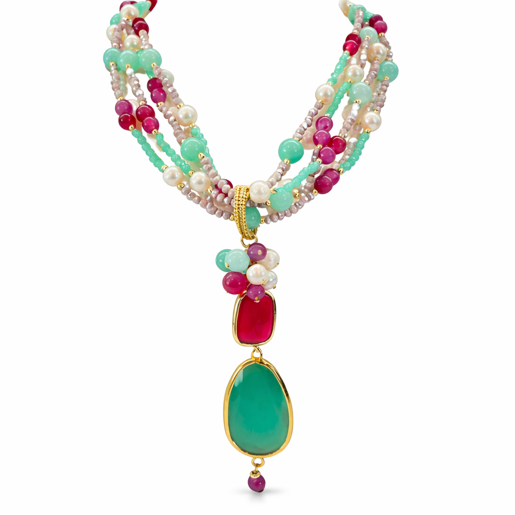 925YG CRISTALLI GIADA PERLE NECKLACE